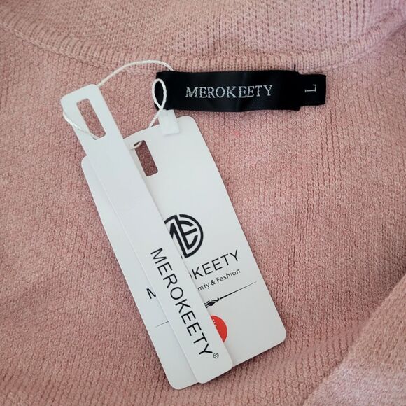 MEROKEETY Blush Long Sleeve‎ Open Front Button Lapel Cardigan Glinda Size L NWT - Picture 3 of 7